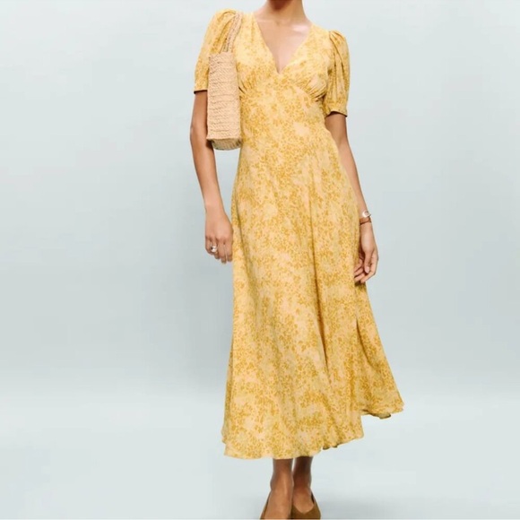 Reformation Naira Yellow Floral Dress NWT sz 8 Golden Meadow - Picture 10 of 10